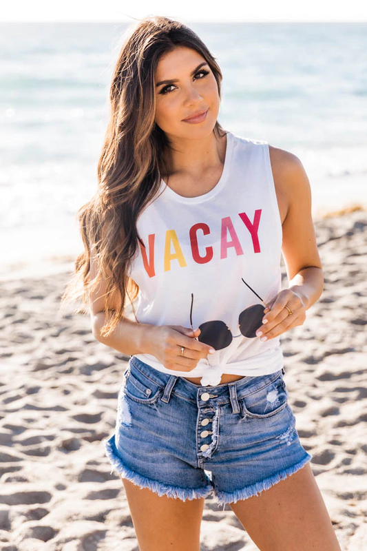 VACAY White Graphic Tank