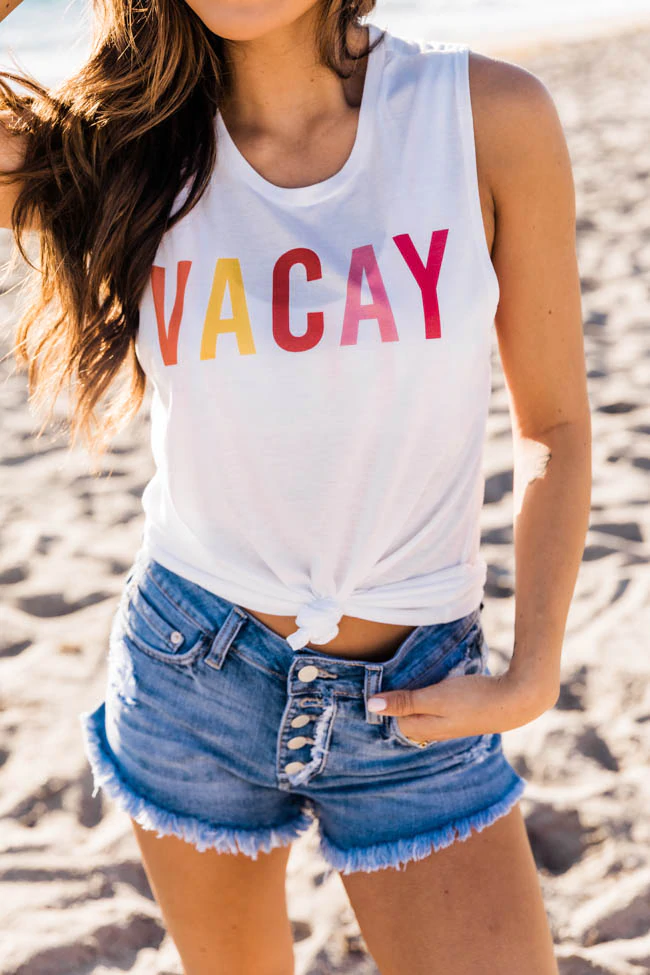 VACAY White Graphic Tank